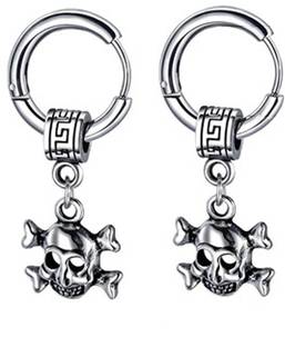 Shiv Jagdamba Men Gothic Skeleton Head Dangle Huggie Punk Titanium Steel Piercing Jewelry Metal Hoop Earring, Stud Earring, Drops & Danglers, Huggie Earring, Tunnel Earring
