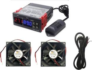 DHRUV-PRO STC-3028 , 2 3 Inch Cooling Fan 2 Pin AC Power Cord (Cable) 2 mtrs, AC 220V Adjustable Digital Thermostat 10A Temperature Humidity Regulating Device for Incubator/Poultry with NTC Sensor Temperature Sensor and Controller Temperature Sensor and Controller Electronic Hobby Kit