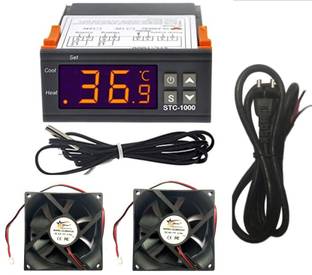 DHRUV-PRO STC-1000 Digital Temperature Controller LED Temp Control Thermostat 110V Heating Cooling Relay NTC Sensor Incubator Multipurpose Controller & 1 2 Pin AC Power Cord (Cable) 2 mtrs & 2 3Inch Cooling Fan Temperature Sensor and Controller Electronic Hobby Kit
