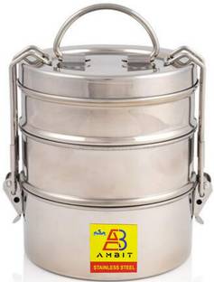Ambit Stainless Steel Clip Carrier Lunch Box for School/Office/Family -1100 ml 3 Containers Lunch Box