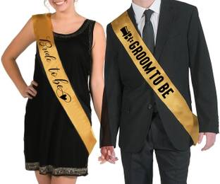 hubops Groom to be sash & Bride to be sash for Party Decoration Combo Pack Gold sash