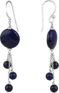 Pearlz Ocean Dyed Lapis Lazuli in Round and Coin 925 Silver Earrings Lapis Lazuli Silver Drops & Danglers