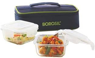 BOROSIL Glass Horizontal, Microwave Safe Office Tiffin, Lunch Box - 320 ml, Set of 2 2 Containers Glass Office Lunch Box