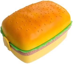 Sanchi Creation Big Size Burger Shaped 3 Compartments Plastic Lunch, School Tiffin Box for Kids 3 Containers Lunch Box