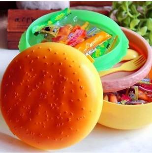 Dherik Tradworld Burger Shape Round Shape with 3 Container Lunch Box 3 Containers Lunch Box