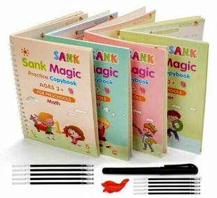New Magic Practice Book For Kids, Numbers, Drawing, Math, Alphabet, Math For Preschoolers With Pen (4 Books + 10 Refills)