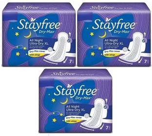 STAYFREE Dry-Max All Night XL Wings Sanitary Pad ( 7+7+7 Pieces) Purple Sanitary Pad