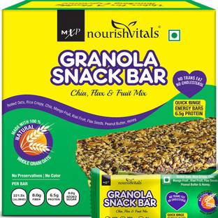 nourishvitals Granola Snack Bar - Chia Flax Fruit Mix (5 Bars) - High in Energy, Protein