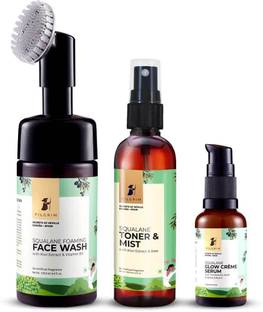 Pilgrim Get Set Glow Routine Facial Combo,Serum for Face Glowing & Brightening, Hydration