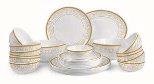 cello Pack of 27 Opalware Divine Amber Gold 27 Pieces Dinner Set