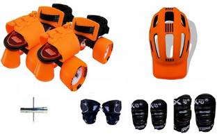 Jaspo Thunder Thorns Pro Adjustable Senior Roller Skates Combo Suitable for Age Group 6 to 14 Years Skating Kit