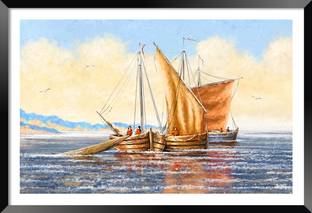 DBrush Old Ship in Ocean Nature Art Laminated Uv Coated Framed Abstract Picture Digital Reprint 14 inch x 20 inch Painting