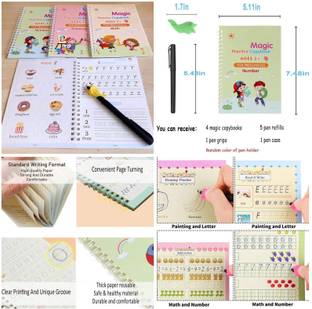 Lunavisor 4-Pcs ENGLISH MAGIC PRACTICE HANDWRITING COPYBOOK With PEN CASE REFILLS KIDS SIM Book-size Notebook RULE 40 Pages