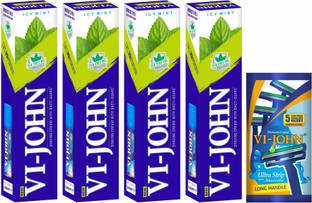 VI-JOHN SHAVING CREAM ICY MINT 125GM (PACK OF 4) + RAZOR (PACK OF 1