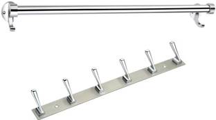 URIM Stainless Steel Towel Rod and Wall Hanger (24 Inch - Chrome Finish)(30 Cm - Wall Hanger) Silver Towel Holder