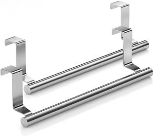 XAMILE by XAMILE 2 Pcs Stainless Steel Towel Bar Holder Over The Kitchen Cupboard Door Rack Silver Towel Holder