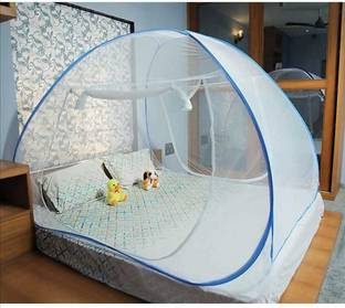 Roxan Polyester Kids Washable Bed, Polyester, Foldable for Double Bed, Strong 30GSM, PVC - King Size, Blue Mosquito Net