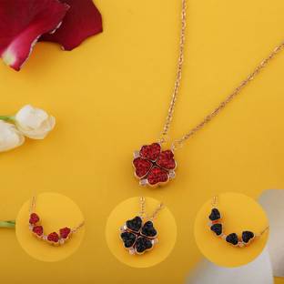 Blessaro Folding Four in One Pendant Heart Necklace For Women | Double-Sided Four-leaf Reversible Magic Love Four Heart Clover Necklace Crystal for Women Valentine Birthday Mothers Day | Pack of 1 Stainless Steel Chain