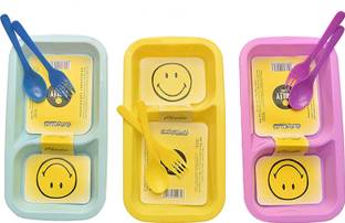 ShubhKraft Return Gift Item In Bulk 2 Compartment Food Plate With Two Small Bowls (3 Pcs)  - Plastic