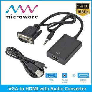 microware VGA to HDMI Converter cable with 3.5mm Audio Out, support 1080P Media Streaming Device