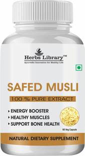 Herbs Library Safed Musli Supplement for Strength,Stamina & Muscles Bone Health(60 Capsules)
