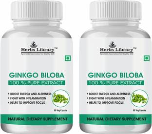 Herbs Library Ginkgo Biloba Supplement Supports Brain Function|Mental Alertness(2x60 Capsules)
