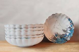 Laserbot Melamine Pasta Bowl Chutney Bowl Set, Sauce Bowl | Blue & White Color