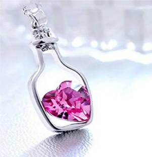 Crazy Fashion Bottle Heart Pink color Pendant Chain Necklace Stainless Steel Chain