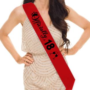 hubops Officially 18 Sash for Girls Birthday Party Decoration (Red)