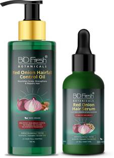 Biofresh Botanicals Red Onion Hair Growth & Hair Fall Control Treatment ( Red Onion Hair oil + Onion Hair Serum ) Dermatologically Tested