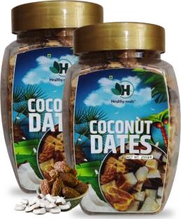 Healthy Roots Coconut Dates (2x250gm) Pack of 2- Copra & Dry Dates Mix- Dry Coconut, Dry Dates Dry Dates, Dry Copra