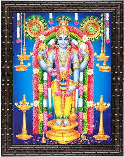 Indianara Lord Guruvayurappan Painting (4339GB) -Synthetic Fame, 10 x 13 Inch Digital Reprint 13 inch x 10.2 inch Painting