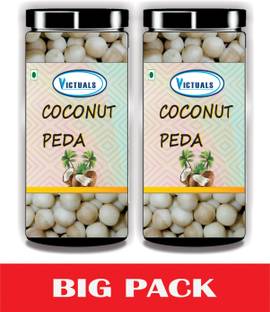Victuals Coconut Peda 1kg| Real Coconut Toffee Candy | Soft & Chewy Nariyal Peda Plastic Bottle