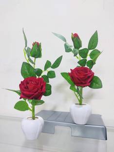 saf Maroon Rose Artificial Flower  with Pot