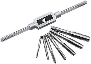 metrotools 8pcs Metric Thread Machine Taps Set, Hand Screw Thread Plug Taps M3 M4 M5 M6 M8 M10 M12 with Adjustable Tap Wrench 1/16-1/2''