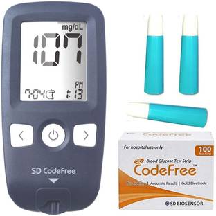 SD Codefree Blood Glucose testing monitor machine with 100 Strips & Safety Lancet - Glucometer