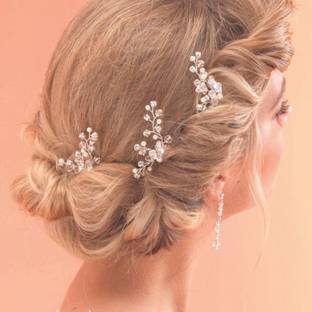 S K Bright Bridal Wedding Hair Pins Rhinestones Pearl Flower Bride Hairpin Hair Clip
