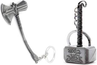 Jainzon Silver Thor Axe-Hammer & Mjolnir- Hammer Stormbreaker Key Case (Set Of 2) Key Chain