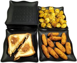 इनप्रो Small Quarter Plastic Snacks Plate-12 Pcs Set (Black)-Unique Plates For Snacks क्वार्टर प्लेट