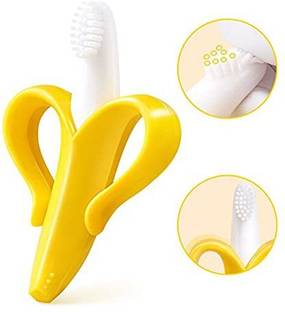 SEREBRUM Baby Banana Teether Soft Bristle Baby Gum Massager Banana Shaped Toothbrush Teether