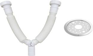 CUROVIT PVC Flexible Double Waste Pipe 1-1/4" & 5" SS Holly Round Hole Grating Pack of 2 32 mm Plumbing Pipe