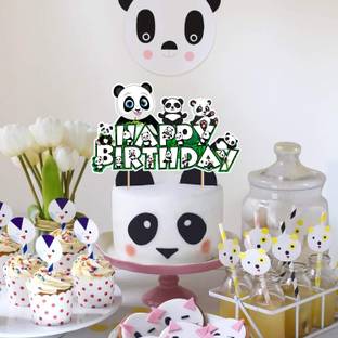 ZYOZI Panda Cake Topper Happy Birthday Bear Cake Decorations for Kids Girls Boys Cake Topper