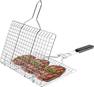 JENY GrillBasketSteelBBQVegetableShrimpFishSteakOutdoorUseDishwasherSafe Charcoal Grill
