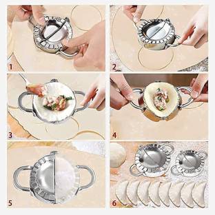 Twinflo Stainless Steel Dumpling Momos Maker Dough Press Mould Wrapper Dough Cutter Steel Steamer