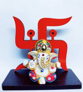 GRACIE COLLECTION LORD GANESHA DECORATED BY STONE WITH WOODEN BASE & SWASTIK Decorative Showpiece  -  11 cm