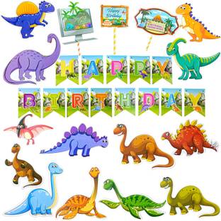 FLICK IN Happy Birthday Dinosaur Banner Dino Theme Birthday Party Dinosaur Cutouts Props