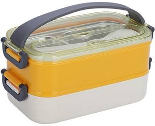 Dherik Tradworld 2 Layer & 3 in 1 Lunch Box with Plastic Tiffin Box,Spoon with Handle 2 Containers Lunch Box