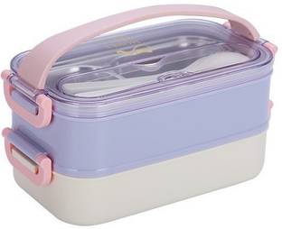 Dherik Tradworld 2 Layer & 3 in 1 Lunch Box with Plastic Tiffin Box,Spoon with Handle 2 Containers Lunch Box