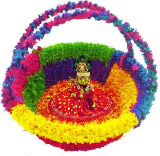 Ziuxto Laddu Gopal Kanha Ji Travel Carry Basket With Handle Deity Ornament