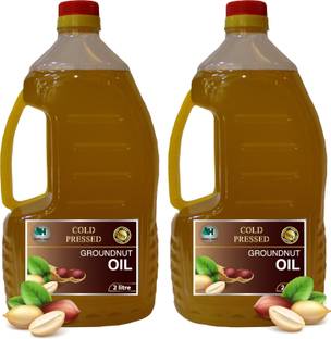 Healthy Roots ColdPressed Groundnut Oil (2x2L) -Pack of 2- (Ghani) - 4 Litre Wood Pressed Oil Groundnut Oil Plastic Bottle